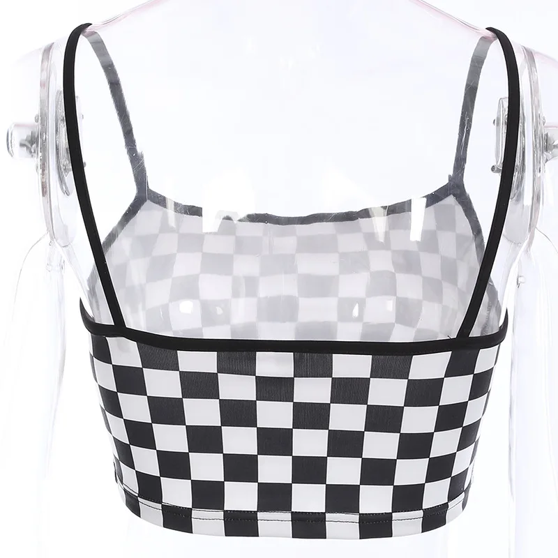 

Goth Dark Mall Gothic Aesthetic Checkerboard Print Harajuku Camis Grunge Emo Bodycon Women Sexy Crop Tops Alternative Clothing