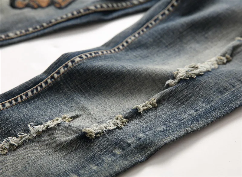 

High Quality Men Casual Jeans Embroidery do old Slim Straight Pleated Biker Jeans Pants Male Denim Casual Pants Plus Size 28-38