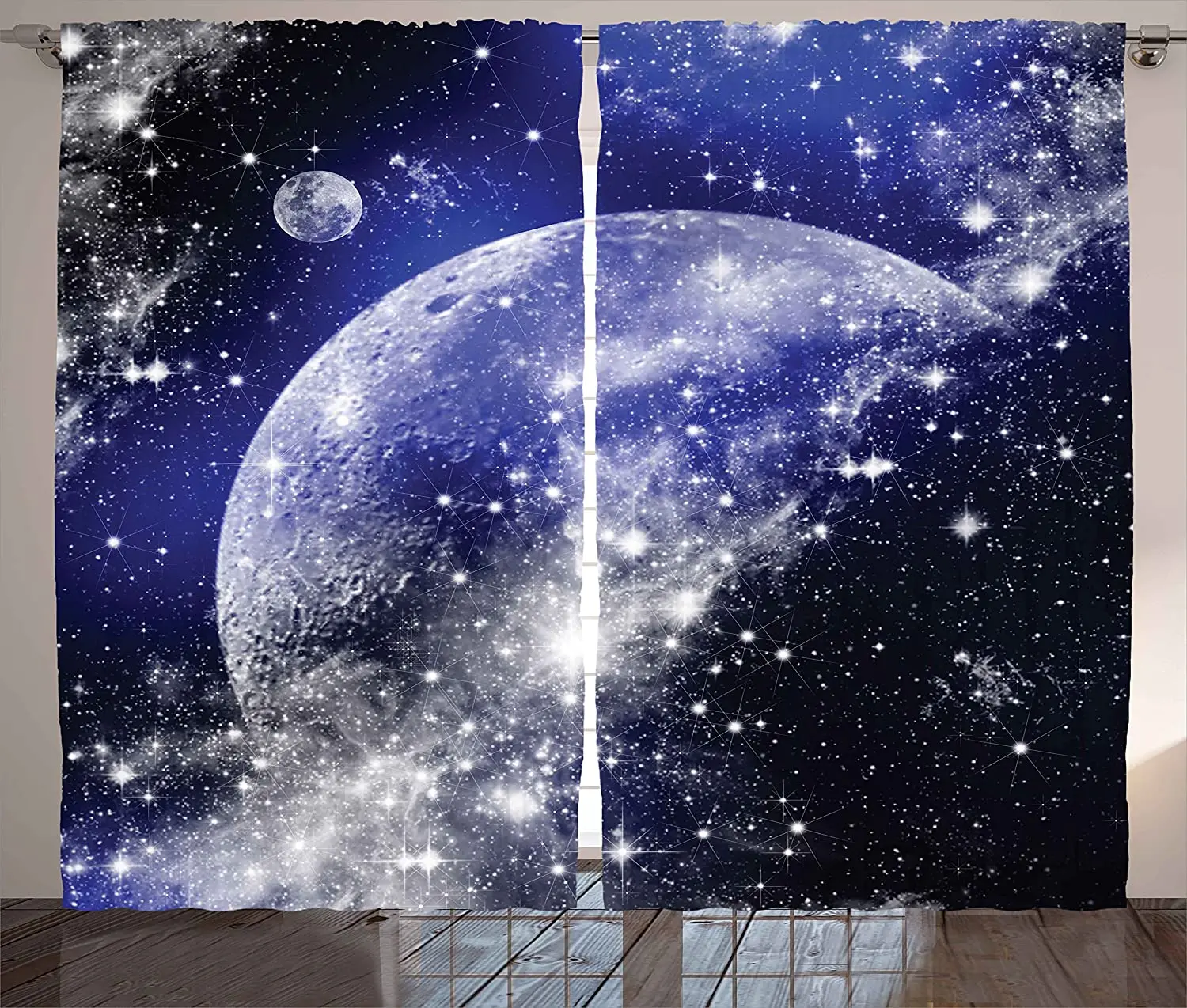 

Navy Blue Blackout Curtains Galaxy Nebula Full Moon Phase Starry Night Sky Infinity Space for Home and Dorms Window Curtain