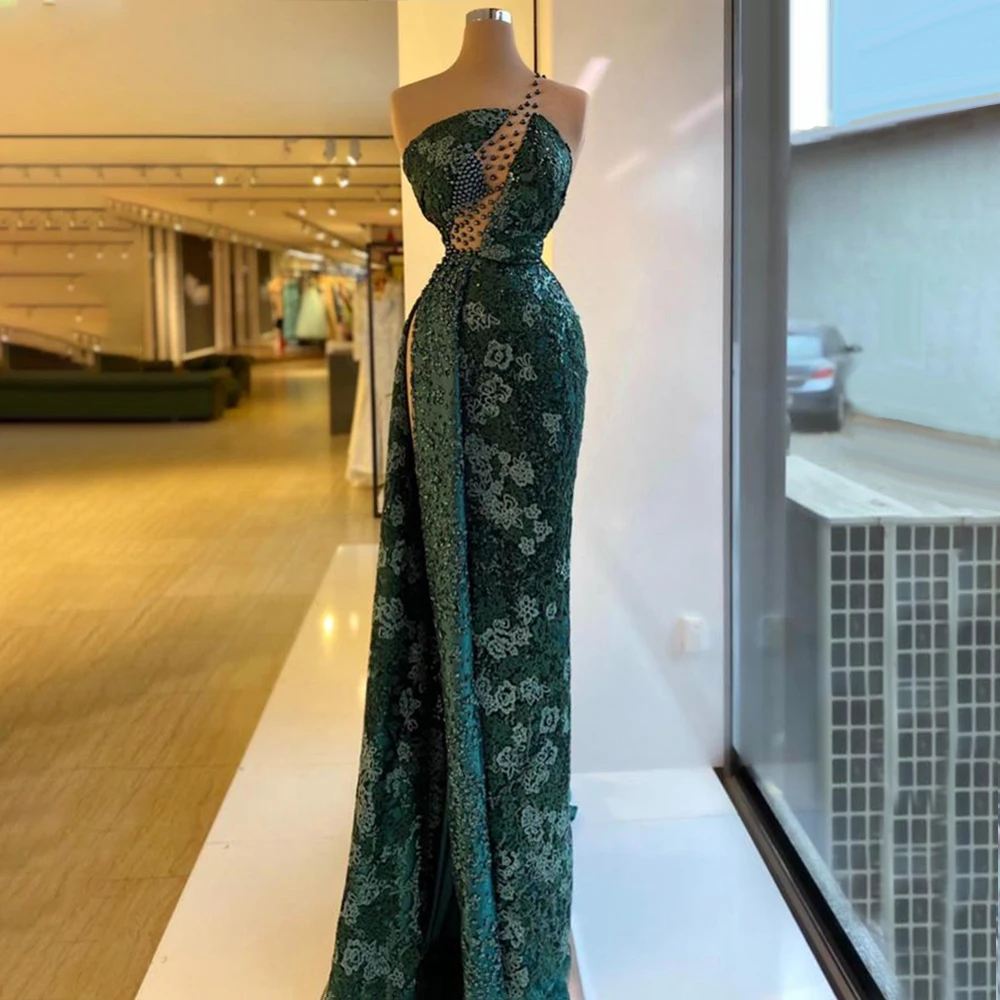 Pearls A-line Green Formal Dress Women Elegant женское платье vestiti donna eleganti  abiye gece elbisesi Dresses For Women