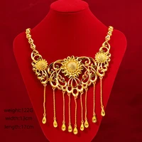 chinese traditional 24k yellow gold necklaces for women bridal wedding fine jewelry flower gold pendant necklace chain not fade