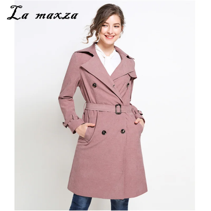 

Grey Womens Trench Coat Korean Style Elegant Double Breasted Office Lady Clothes Plus Size Coat
