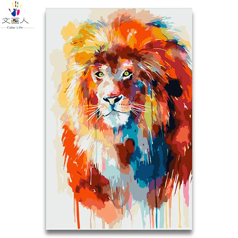 Акварельные животные Лев diy масляные краски по номерам нарисованные