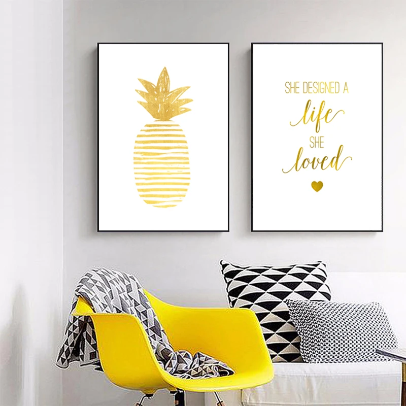 Желтый плакат с ананасом абстрактное искусство холст картина настенная живопись