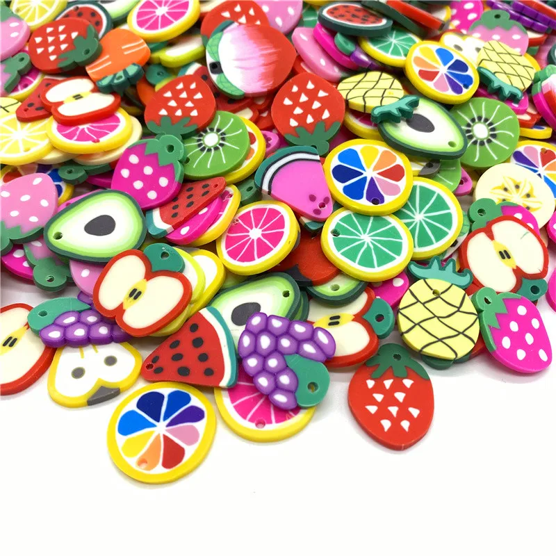 

20Pcs/lot 20mm Fruit Beads Flakes Clay Beads Mixed Color Polymer Clay Spacer Beads For Jewelry Making DIY Bracelet Hairpin