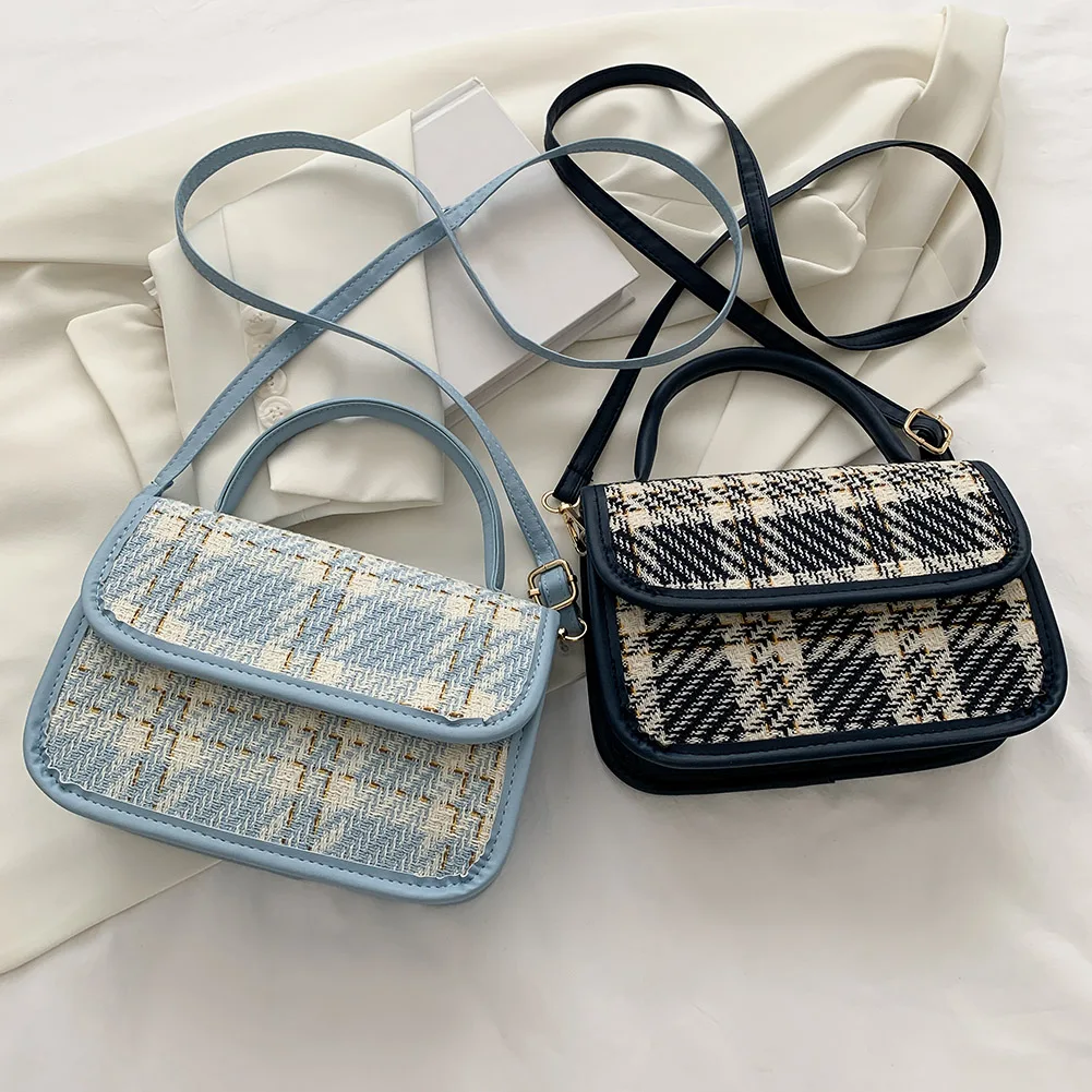 

Модные женские сумки через плечо из искусственной кожи, грубая Лоскутная сумка-мессенджер с принтом в клетку, повседневная женская маленьк...