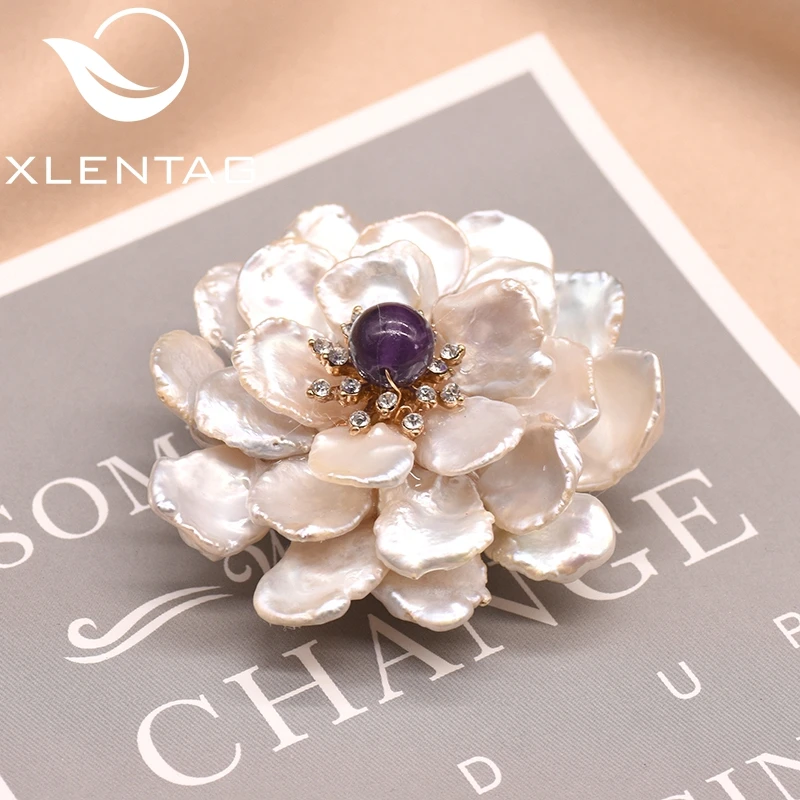Женская брошь в форме цветка XlentAg из натуральной пресной воды стиле барокко