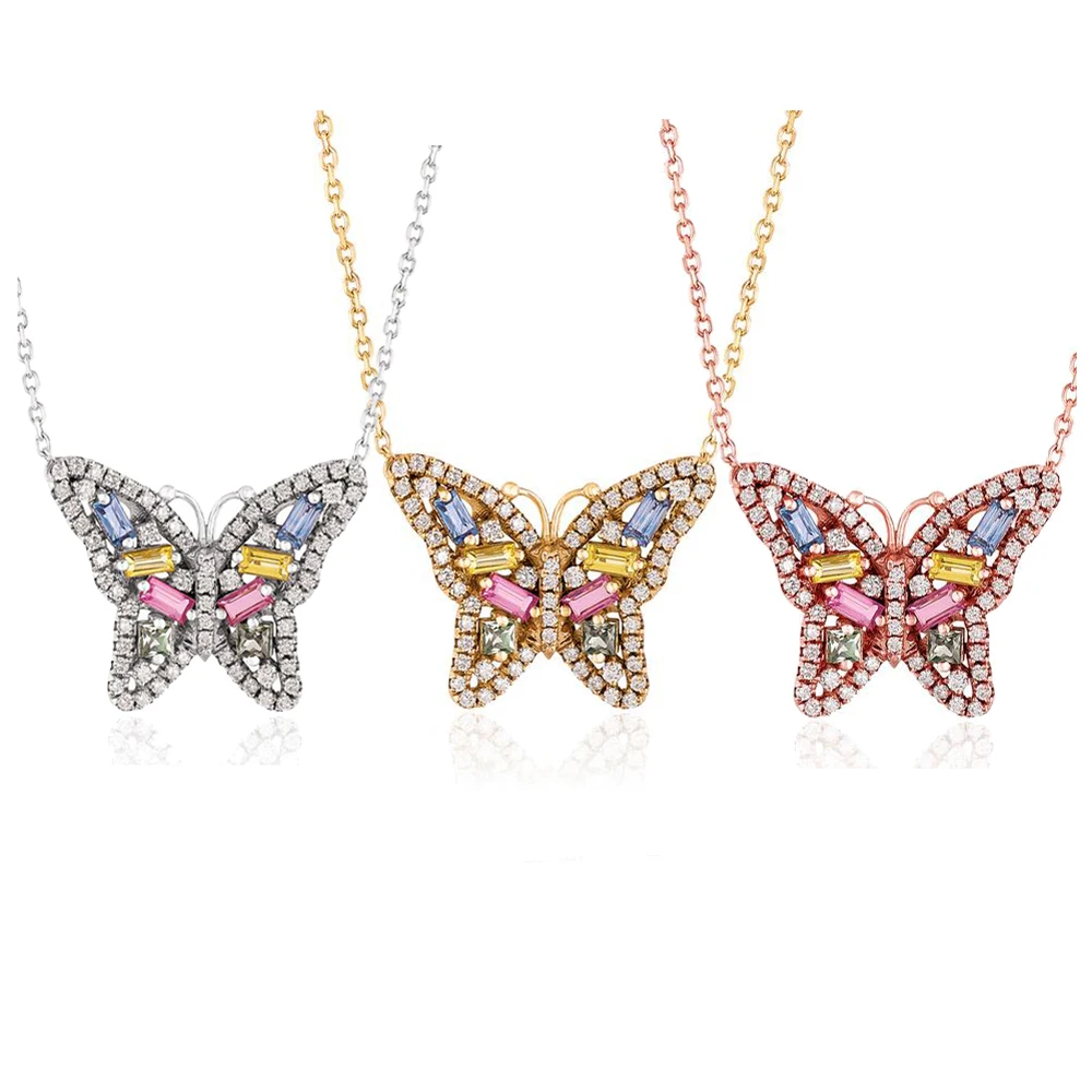 Пастельная багета с кубическим цирконием ожерелье бабочкой цветные Яркие модные