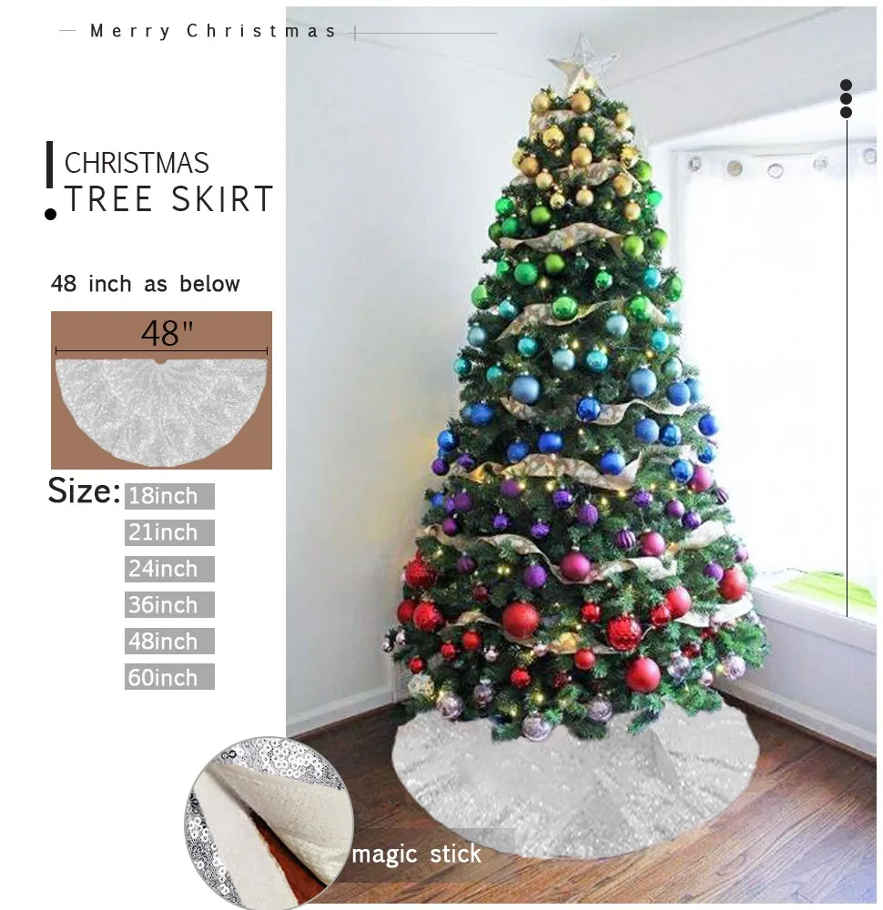 Юбка на елку Рождественская юбка Рождество 24 дюйма серебристая блестящая