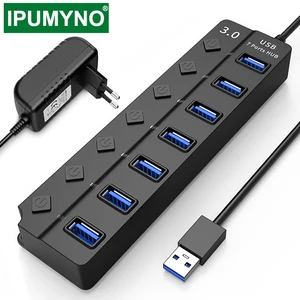 USB 3,0 концентратор, 4 7-портовый высокоскоростной мультиразветвитель, адаптер питания переключатель со светодиодным индикатором для MacBook, ноутбука, ПК, аксессуары для компьютеров