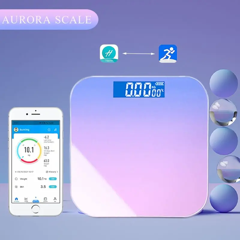 

Electronic Bathroom Scale Bluetooth Digital Scale Smart Floor Scale LED Display Rainbow Gradient Aurora Body Fat Scales Sync App