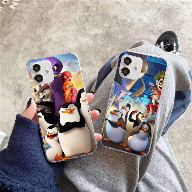 

Penguins of Madagascar Movie Phone Case For iphone 5s 6 7 8 11 12 plus xsmax xr pro mini se Transparent Cover Fundas Coque