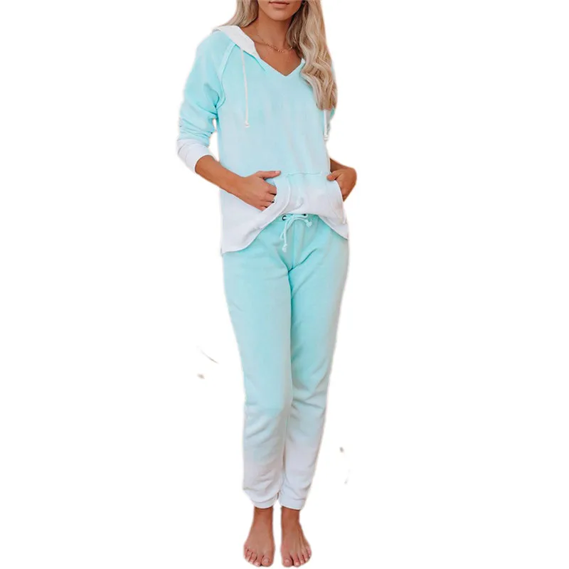 

Комплект женской одежды из 2 предметов, топ с капюшоном и длинным рукавом, с принтом и карманами, весна-осень