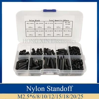 240pcs m2 5 black male female hex nylon spacers pcb threaded screws nuts bolt assortment kit set standoff box best quality