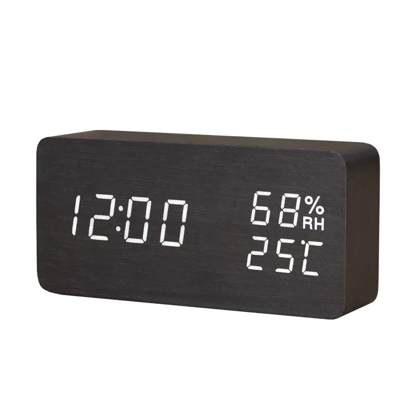 

Alarm Clock LED Wooden Watch Table Voice Control Digital Wood USB Electronic Desktop Clocks Plug-in Use