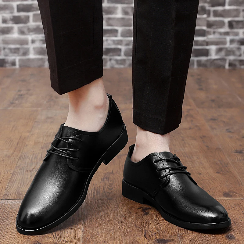 

Spring and autumn men's business leather shoes black casual high leather dress Korean fashion British large 38-47 men's shoes
