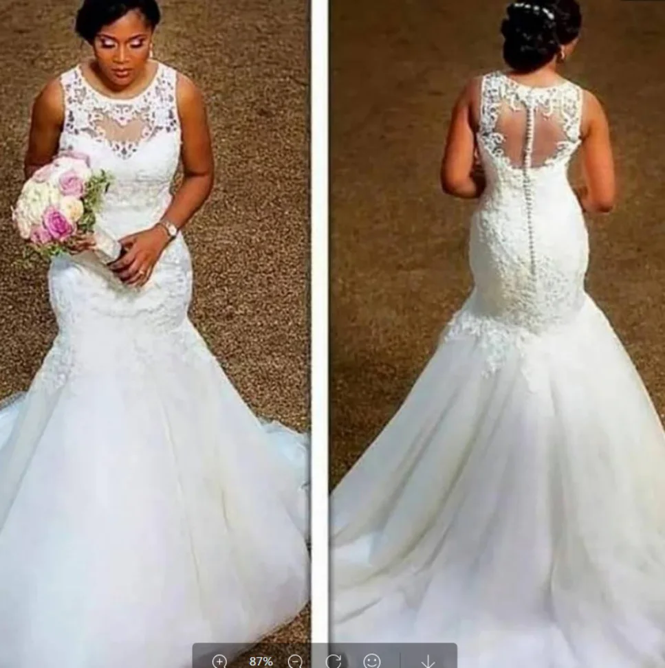 

New Arrival Luxury Lace White Scoop Mermaid Wedding Dresses Princess 2021 Beaded Bride Bridal Wedding Gowns Robe De Mariee