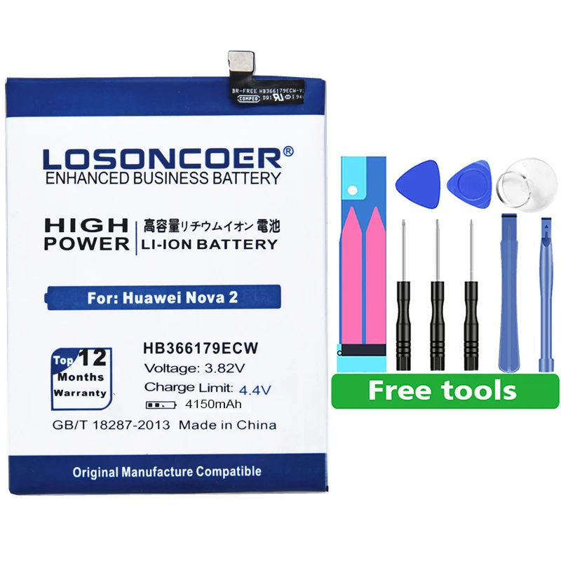 LOSONCOER 4150 мА/ч, HB366179ECW для HUAWEI Nova 2 Nova2 CAZ-AL10 PIC-AL00 CAZ-TL00 PIC-TL00 PIC-L29 PIC-LX9 PIC-L09 Батарея