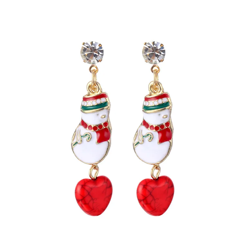 

2020 ювелирные изделия, лидер продаж, рождественские серьги, изысканные серьги из сплава с красным сердцем в виде снеговика, праздничные серь...