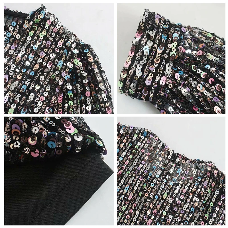 ROHOPO круглый вырез горловины с коротким рукавом блестками блестящие вечерние