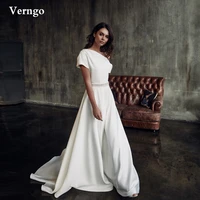 verngo vintage a line one shoulder wedding dresses short sleeves crystal beads sash bridal dress 2021 women formal party gowns