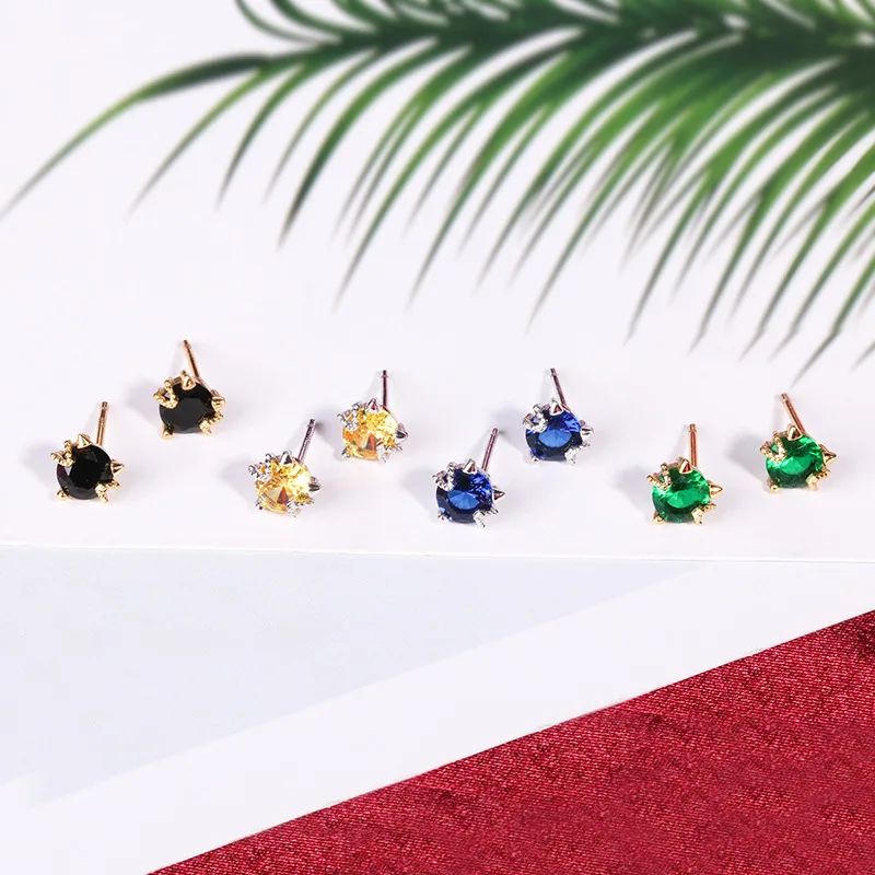 Кошачьи серьги Kawaii синие красные черные сережки со стразами белые зеленые камни