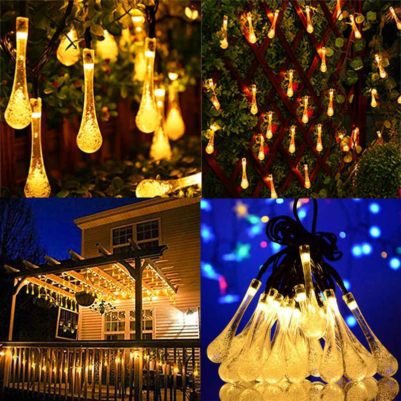 30/100 LED Solar String Lights Waterproof Raindrop Fairy for Patio Garden Party Lawn Holiday Decorations | Лампы и освещение