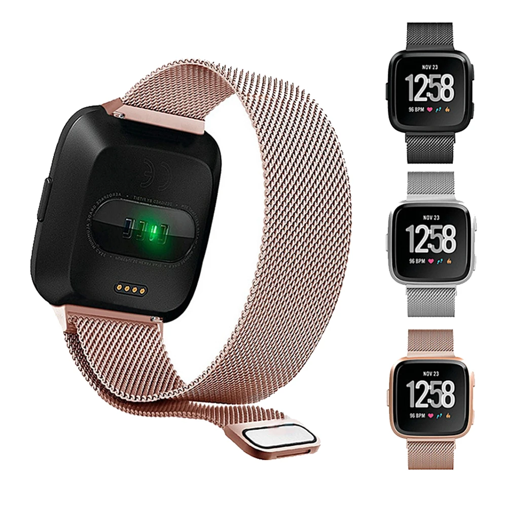 Миланская Магнитная Петля Браслет из нержавеющей стали для Fitbit Versa золотые умные