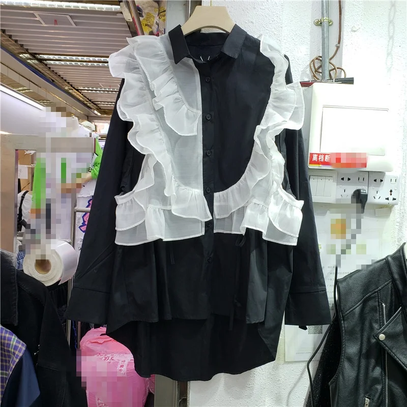 

Oversized Shirt Women Autumn New Long Sleeve Loose Blouse Lapel Blusas Casual All-Match Streetwear Top White Black