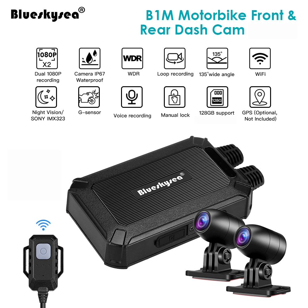 Blueskysea B1M мини видеорегистратор для мотоцикла 1080P двойной HD DVR мотоцикл WiFi GPS