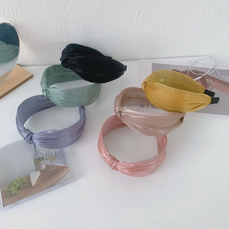 

Fashion hair accessories women net yarn knotted wide-brimmed headbands Colorful wild hairband wash hair band headwear boutique