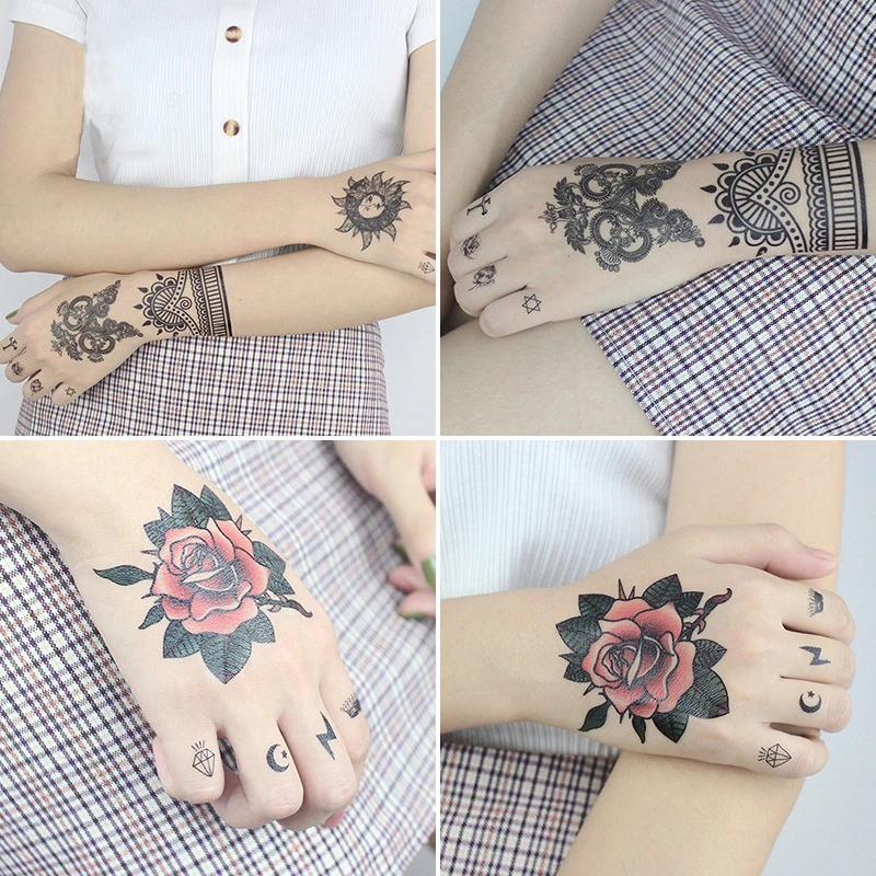 Новинка 2021 Временные татуировки водостойкие хной перо узор мандалы модные