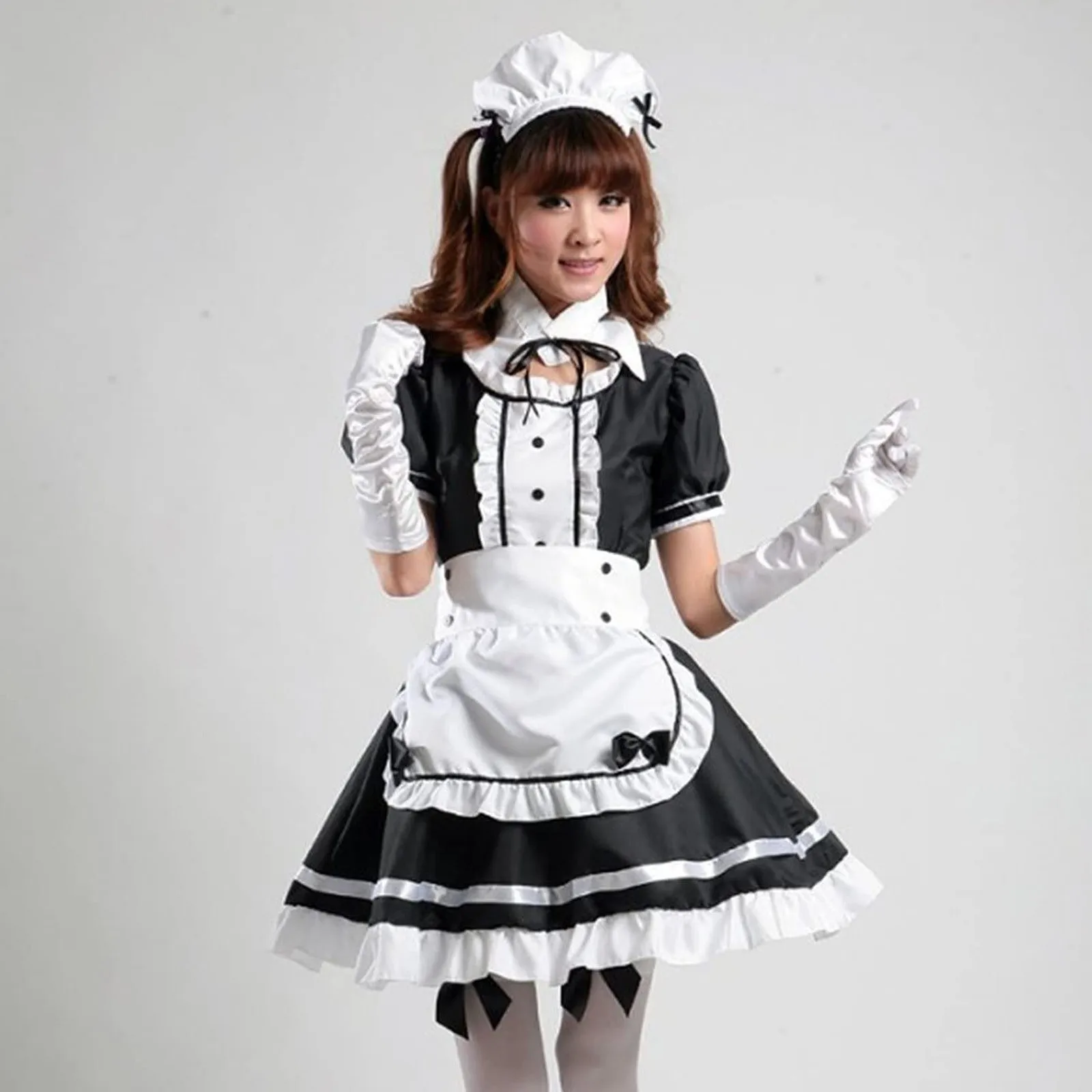 

Dress Corset Lingerie Robe Sets Fashion Maid Cosplay Costume Women Headwear Apron Fake Collar Bowknot Dress