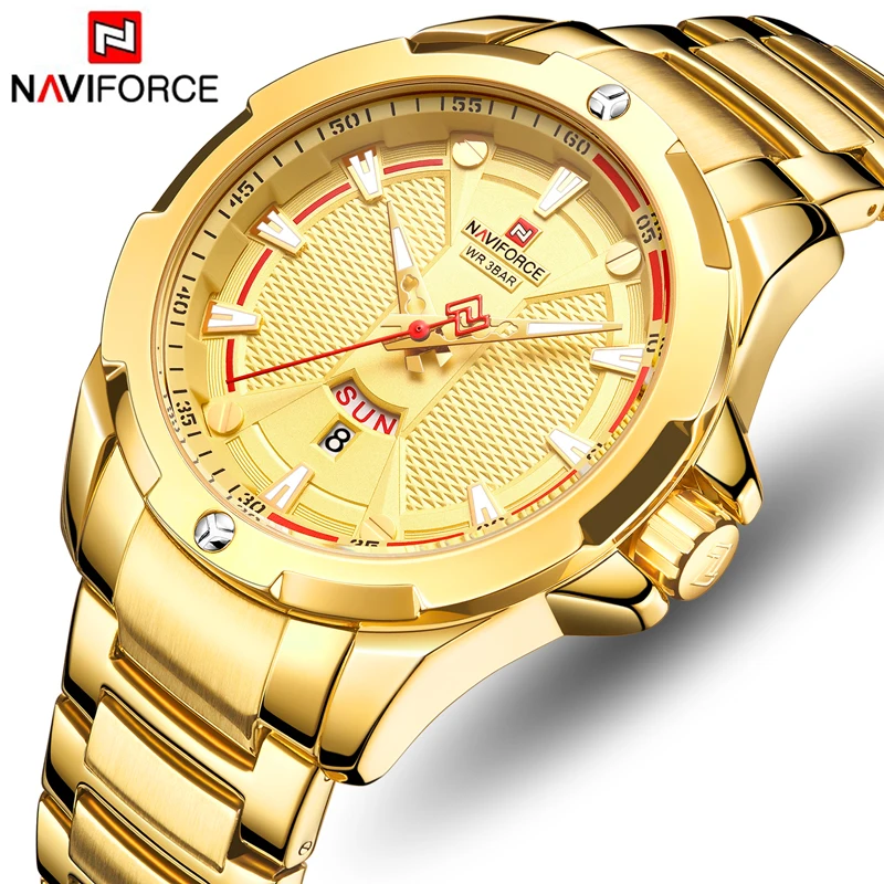 NAVIFORCE мужские часы лучший бренд роскошные золотые деловые кварцевые Модные