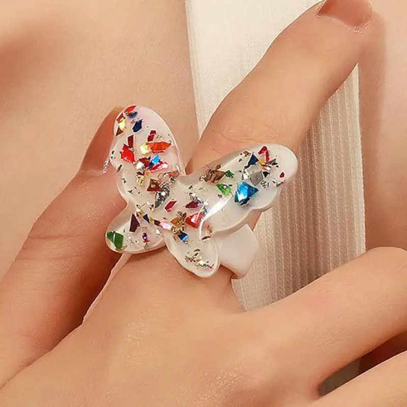 

Big Acrylic Butterfly Ring Cute Colorful Butterfly Rings For Women Jewelry Vintage Insect Ring Jewellery Anel Bague Anillos Gift