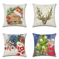 cartoon merry christmas snowman deer head snowflake printing pillow case home decoration linen sofa car cushion cover