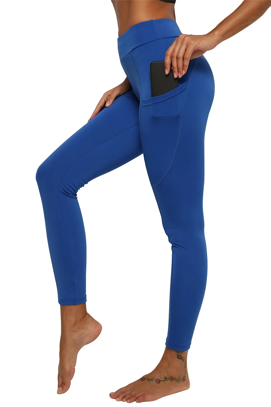 Карманные однотонные спортивные штаны для йоги 2019 с высокой талией Леггинсы