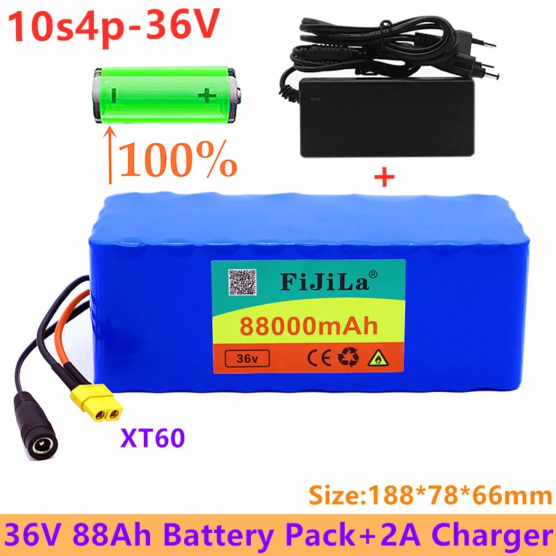 

XT60 interface 36V battery 10S4P 88Ah battery 500W High power battery 42V88000mAh Electric bike Ebike BMS + 42V charger