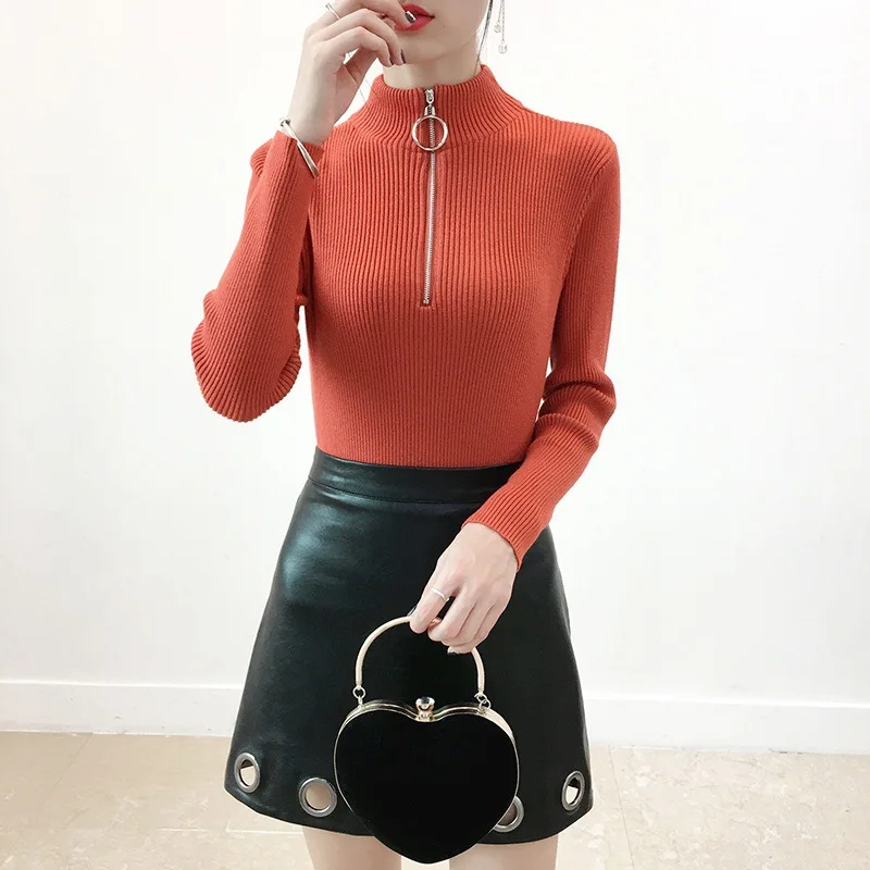 2018 шикарный свитер с высоким воротником на молнии женский осенне-зимний толстый