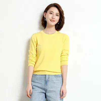 Женский кашемировый свитер с круглым вырезом базовый трикотажный джемпер в
