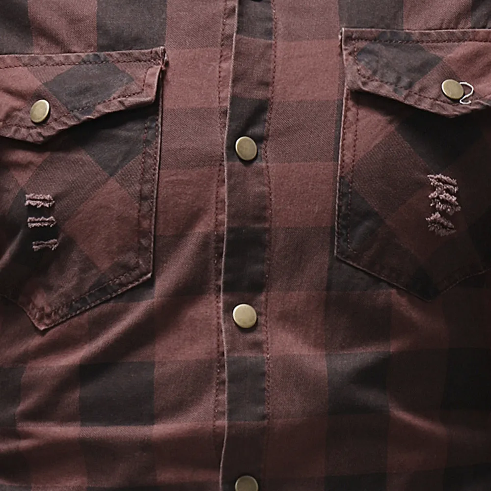 

Men's Slim Fit Button Plaid Shirt With Pocket Short Sleeve Tops men casual shirt short sleeve shirt for men 10.4