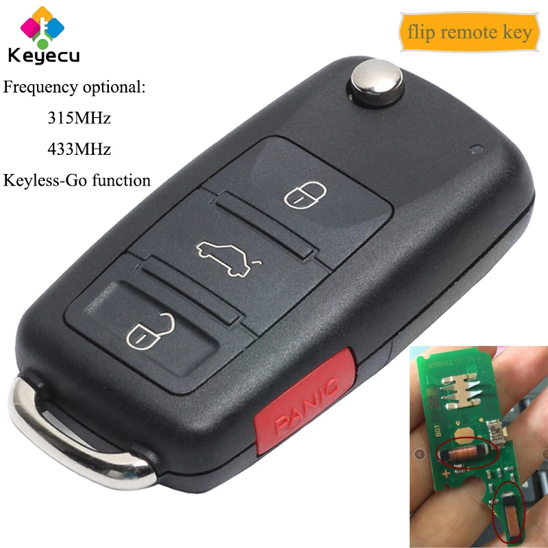 KEYECU Smart Flip дистанционный автомобильный ключ с 3 кнопками 315 МГц 433 ID46 чип-брелок для