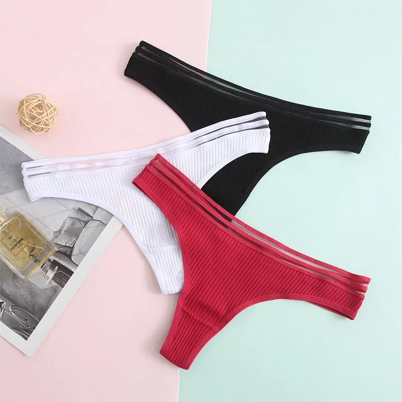 

3PCS/Set G-string Panties Cotton Women's Underwear Sexy Panties Female Underpants Thong Solid Color Pantys Lingerie
