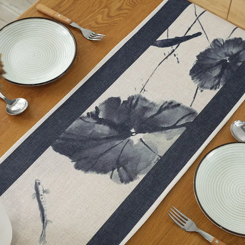 

Modern Chinese-style Table Runner Lotus Plum Carp Table Runner Modern Furniture Decoration