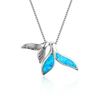 fashion imitation blue fire opal pendant necklace for women jewelry exquisite silver color mermaid tail chain wedding necklace