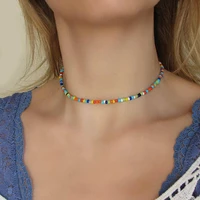 2021 latest trend bohemian handmade rainbow beaded short necklace choker female fashion wild color rice bead jewelry necklace