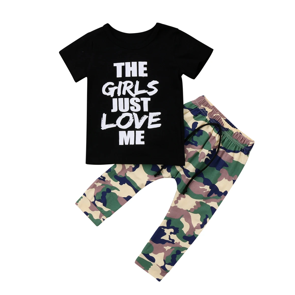 Pudcoco-Conjunto de ropa para bebés de 1 a 6 años, camiseta con letras love me, pantalones de camuflaje, 2 piezas