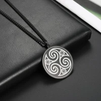 likgreat vintage necklace men triskele triple spiral symbol key of solomon kabbalah amulet stainless steel occult pagan jewelry