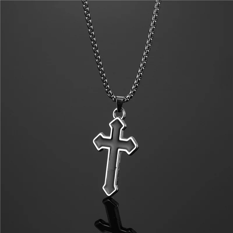 

Trendy Black Cross Pendant Necklace Dripping Oil Fashion Hip Hop Men&Women All Match Chain Simple Vintage Gift Jewelry