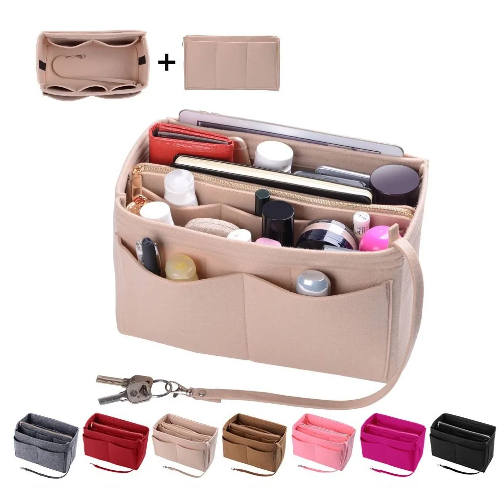 

Large capacity travel cosmetic bag, convenient mummy bag Insert Diaper Bag, Felt Makeup Bag organizer with zipper Handbag